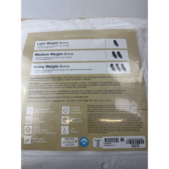 Charter Club Twin Down Medium Weight Comforter - Picture 4 of 7